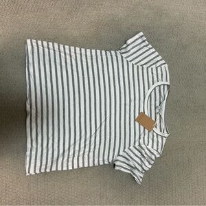 Green Envelope White & Gray Striped Short Sleeve Tee
